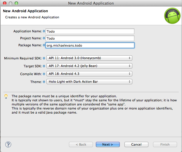 Android New Project Wizard